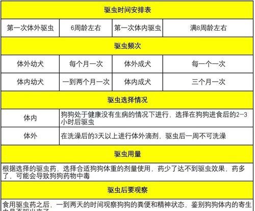 狗驱虫药的使用方法和饮食注意事项（了解狗驱虫药的使用时机与饮食规律，宠物健康有保障）